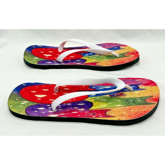 NEW Rainbow Cat Flip Flops Thongs Flat Slip-On Rubber/Foam Sandals Mens Sz 10/11 - Picture 2 of 6
